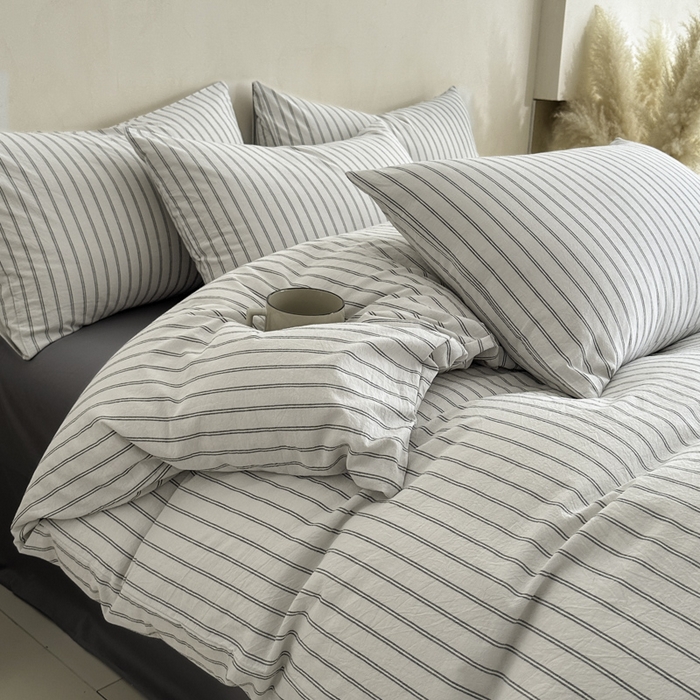 91家纺网 家纺一手货源 找家纺 ab家纺 2026新款色织水洗棉全棉四件套 双条-灰