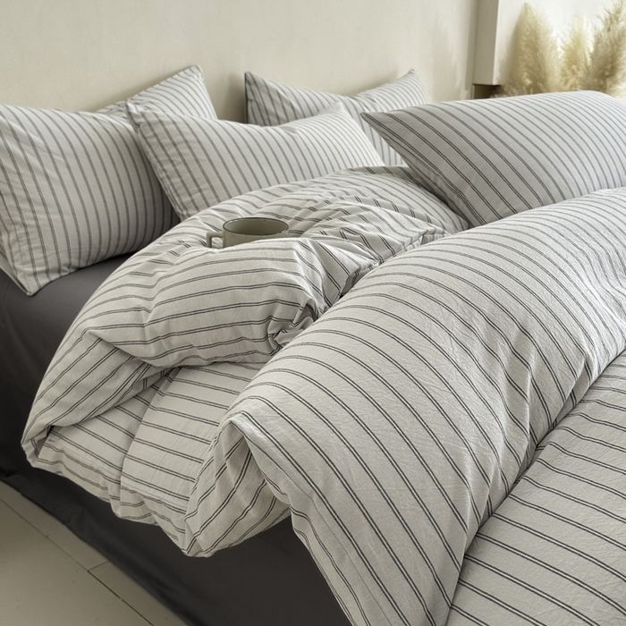 91家纺网 家纺一手货源 找家纺 ab家纺 2026新款色织水洗棉全棉四件套 双条-灰