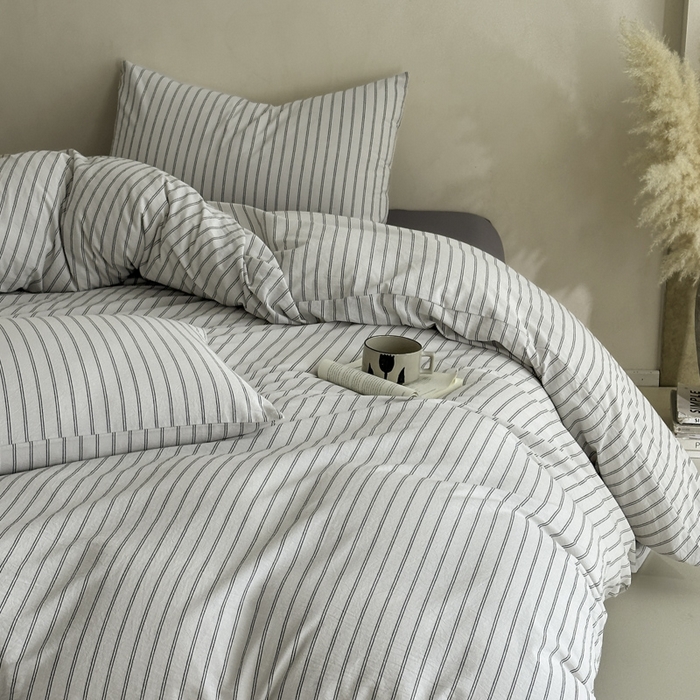 91家纺网 家纺一手货源 找家纺 ab家纺 2026新款色织水洗棉全棉四件套 双条-灰