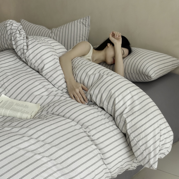 91家纺网 家纺一手货源 找家纺 ab家纺 2026新款色织水洗棉全棉四件套 双条-灰