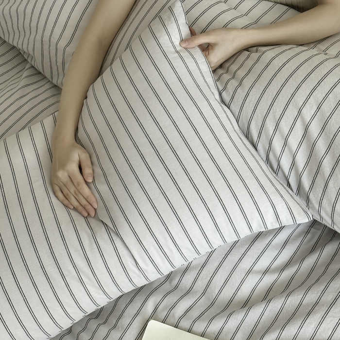 91家纺网 家纺一手货源 找家纺 ab家纺 2026新款色织水洗棉全棉四件套 双条-灰