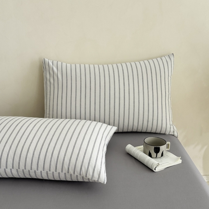 91家纺网 家纺一手货源 找家纺 ab家纺 2026新款色织水洗棉全棉四件套 双条-灰