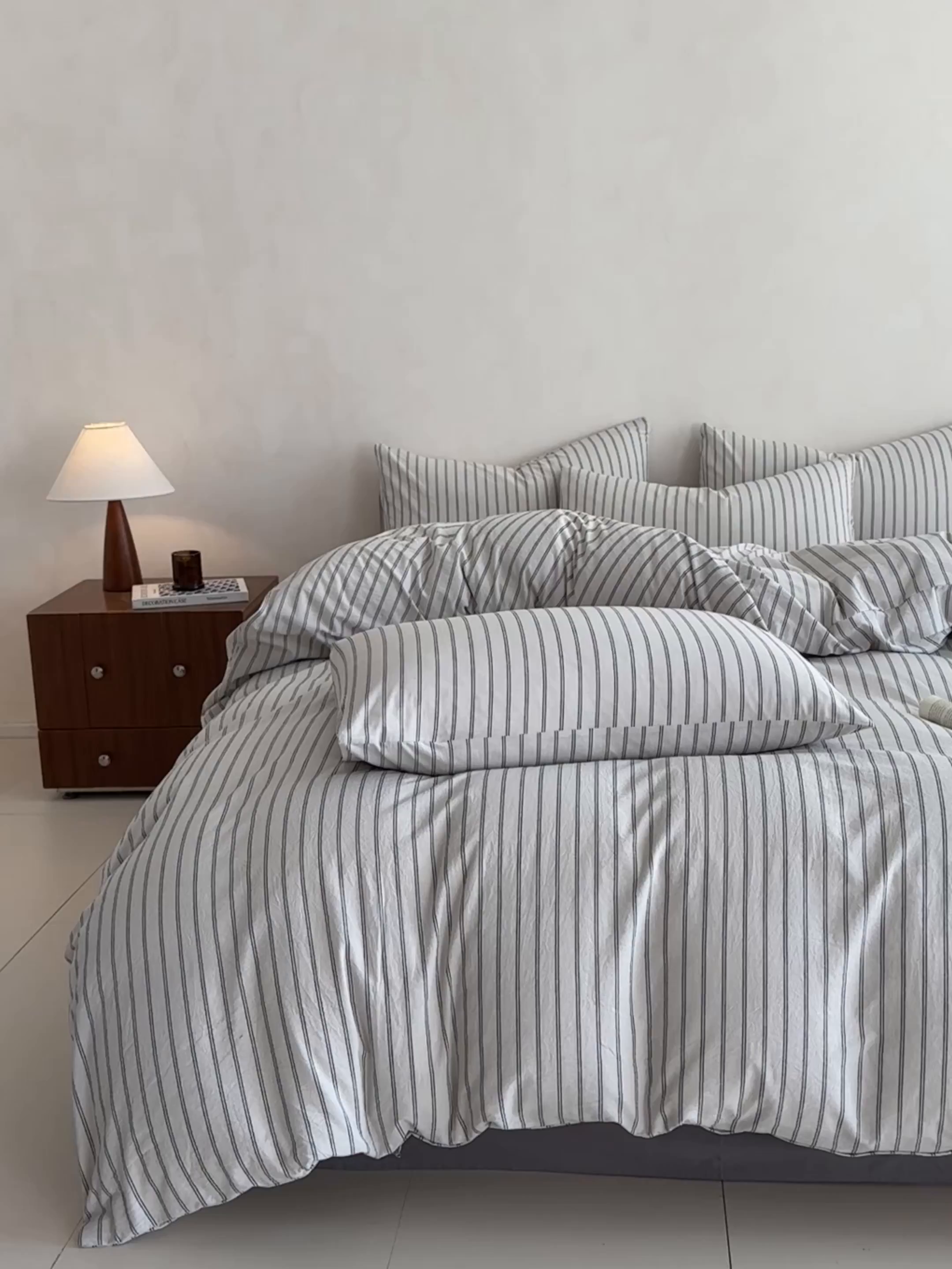 91家纺网 家纺一手货源 找家纺 ab家纺 2026新款色织水洗棉全棉四件套 双条-灰