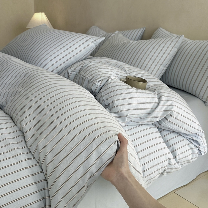 91家纺网 家纺一手货源 找家纺 ab家纺 2026新款色织水洗棉全棉四件套 双条-蓝