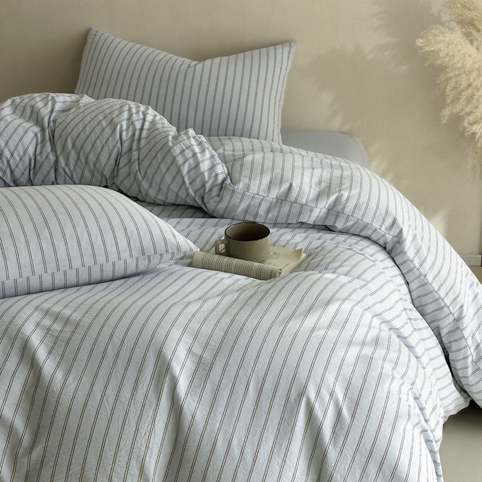 91家纺网 家纺一手货源 找家纺 ab家纺 2026新款色织水洗棉全棉四件套 双条-蓝