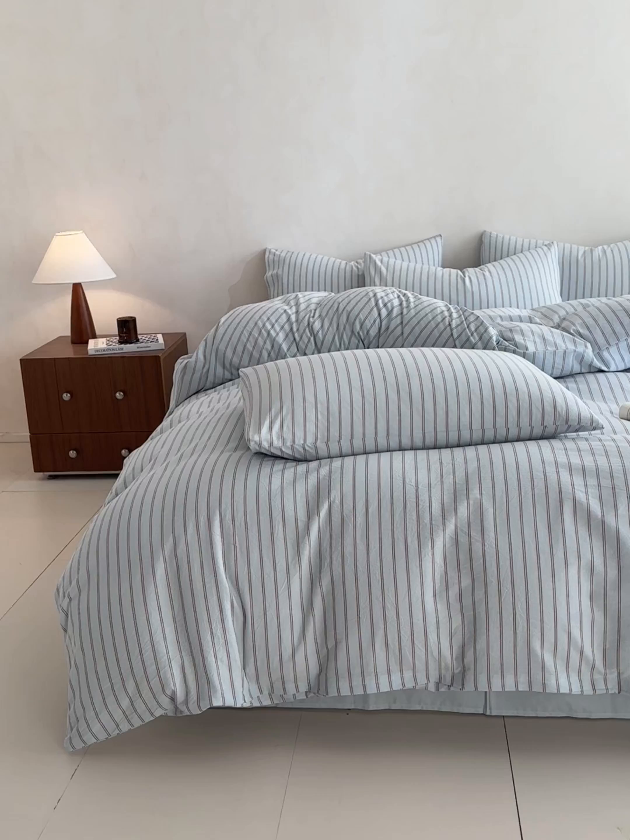 91家纺网 家纺一手货源 找家纺 ab家纺 2026新款色织水洗棉全棉四件套 双条-蓝