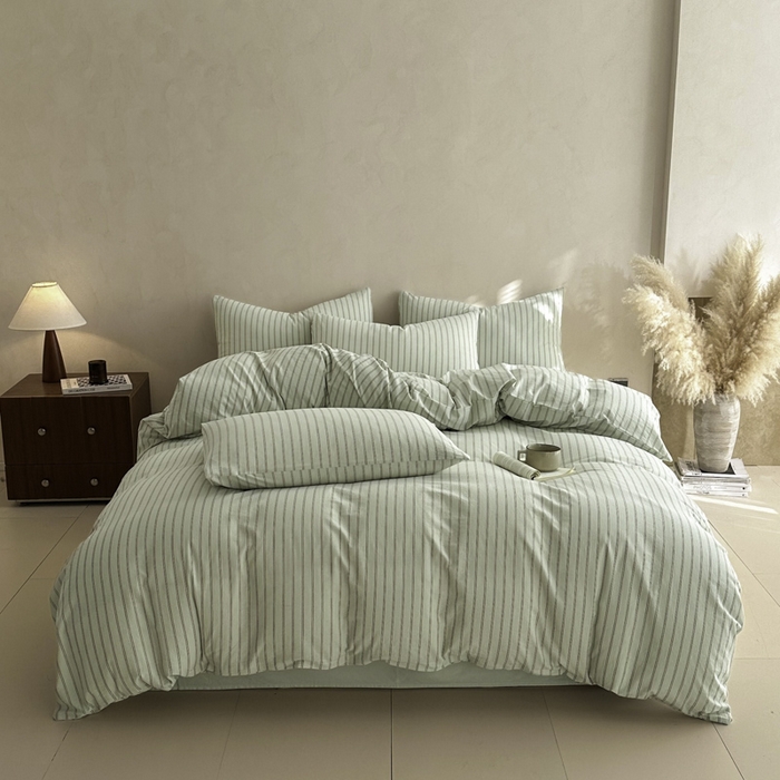 ab家纺 2026新款色织水洗棉全棉四件套 双条-绿