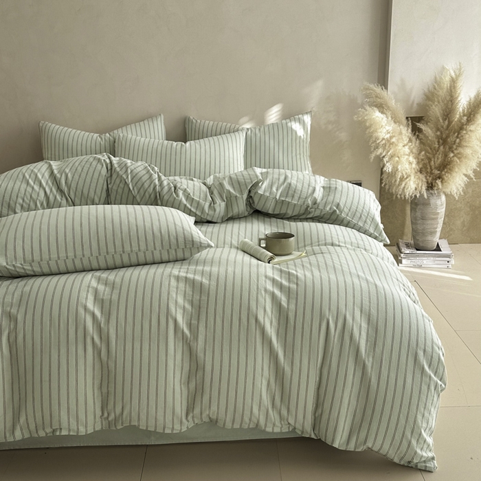 91家纺网 家纺一手货源 找家纺 ab家纺 2026新款色织水洗棉全棉四件套 双条-绿