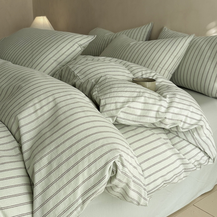 91家纺网 家纺一手货源 找家纺 ab家纺 2026新款色织水洗棉全棉四件套 双条-绿