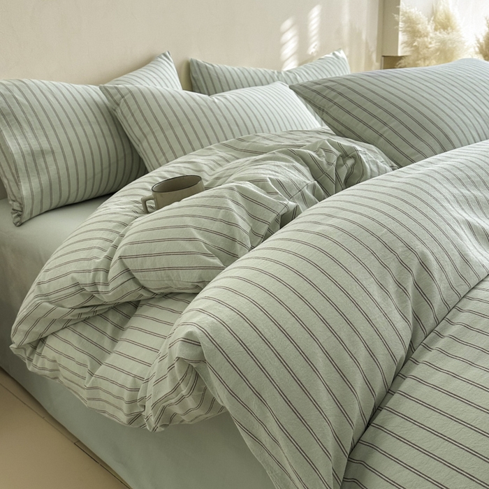 91家纺网 家纺一手货源 找家纺 ab家纺 2026新款色织水洗棉全棉四件套 双条-绿