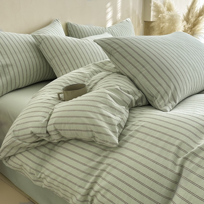 91家纺网 家纺一手货源 找家纺 ab家纺 2026新款色织水洗棉全棉四件套 双条-绿