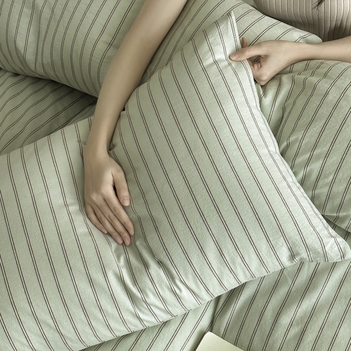 91家纺网 家纺一手货源 找家纺 ab家纺 2026新款色织水洗棉全棉四件套 双条-绿