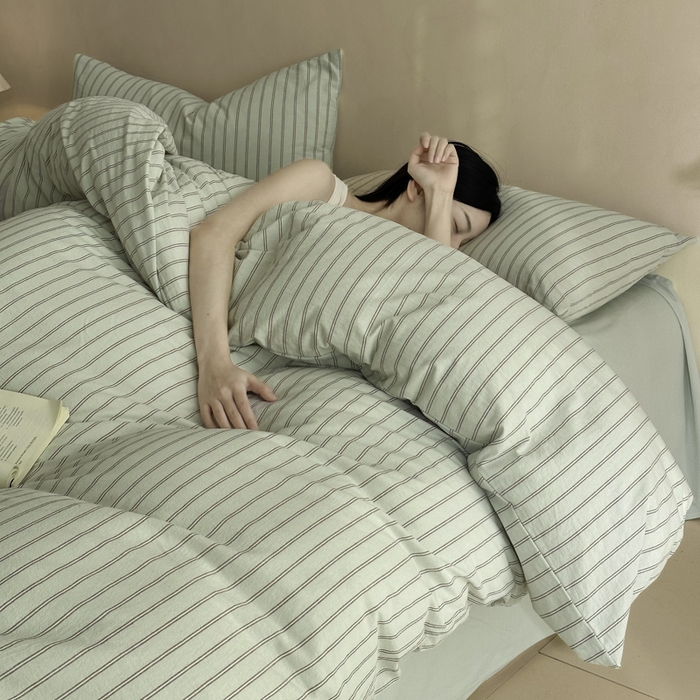 91家纺网 家纺一手货源 找家纺 ab家纺 2026新款色织水洗棉全棉四件套 双条-绿