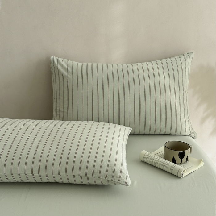 91家纺网 家纺一手货源 找家纺 ab家纺 2026新款色织水洗棉全棉四件套 双条-绿