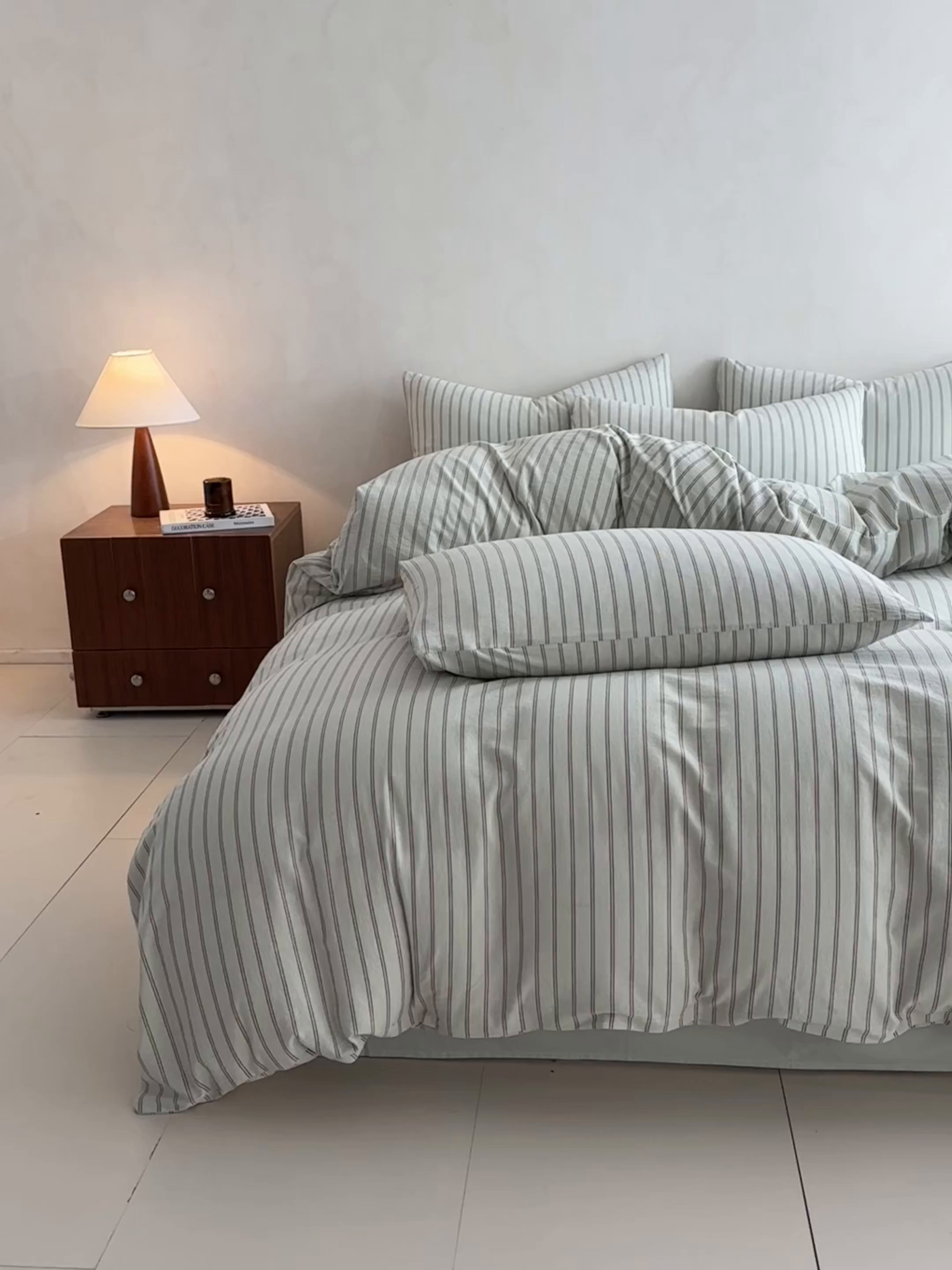 91家纺网 家纺一手货源 找家纺 ab家纺 2026新款色织水洗棉全棉四件套 双条-绿