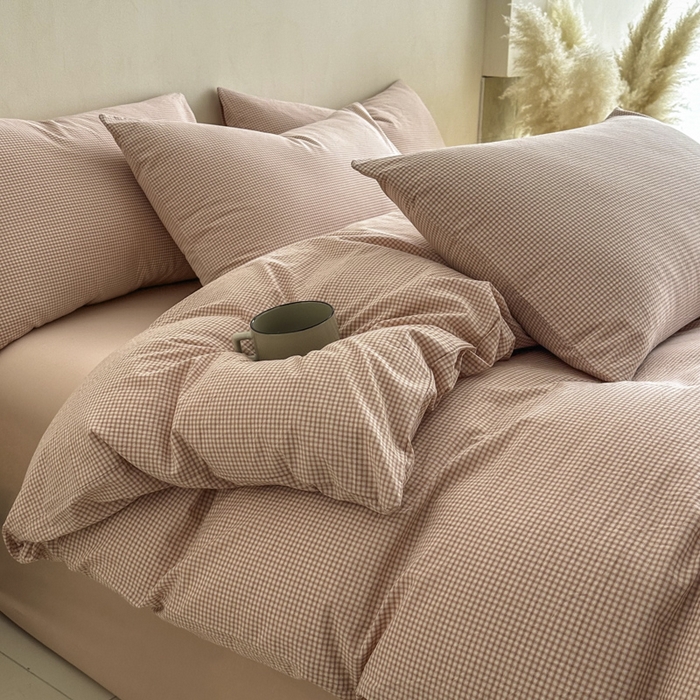 91家纺网 家纺一手货源 找家纺 ab家纺 2026新款色织水洗棉全棉四件套 余音-粉