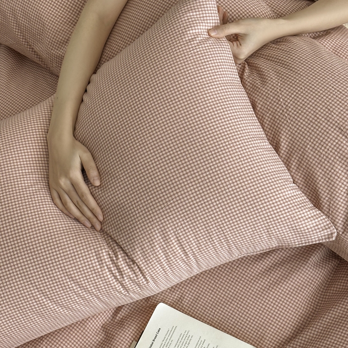 91家纺网 家纺一手货源 找家纺 ab家纺 2026新款色织水洗棉全棉四件套 余音-粉