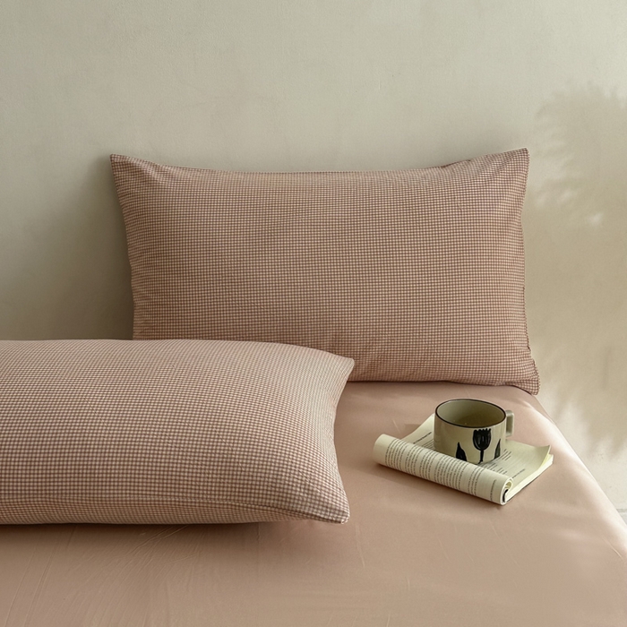 91家纺网 家纺一手货源 找家纺 ab家纺 2026新款色织水洗棉全棉四件套 余音-粉