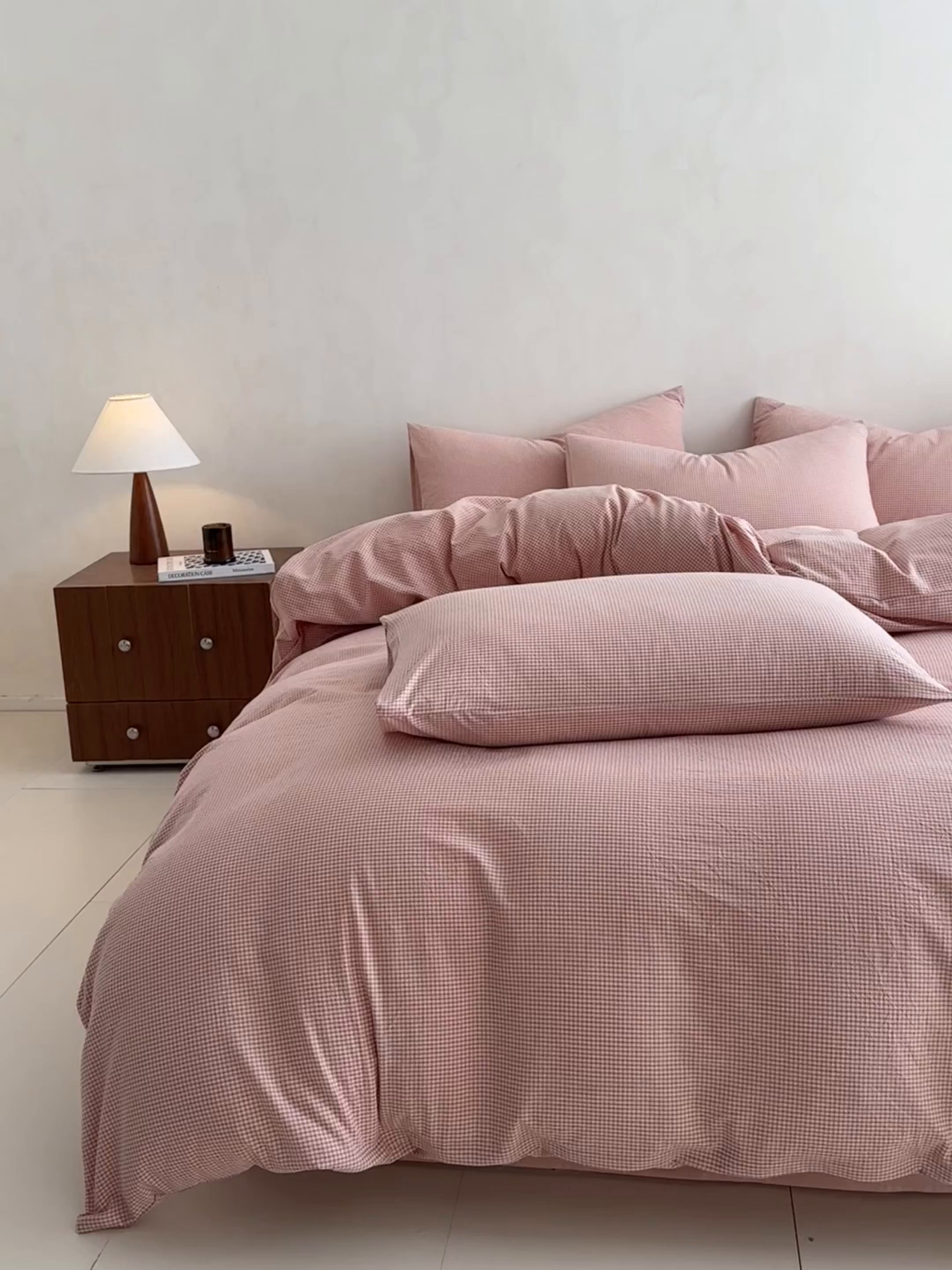 91家纺网 家纺一手货源 找家纺 ab家纺 2026新款色织水洗棉全棉四件套 余音-粉