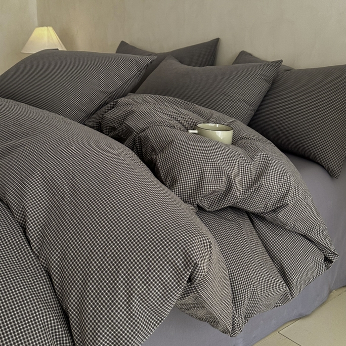 91家纺网 家纺一手货源 找家纺 ab家纺 2026新款色织水洗棉全棉四件套 余音-灰