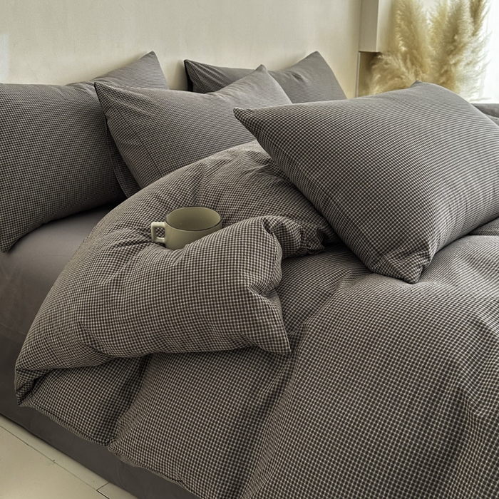 91家纺网 家纺一手货源 找家纺 ab家纺 2026新款色织水洗棉全棉四件套 余音-灰