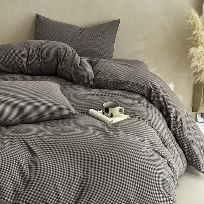 91家纺网 家纺一手货源 找家纺 ab家纺 2026新款色织水洗棉全棉四件套 余音-灰