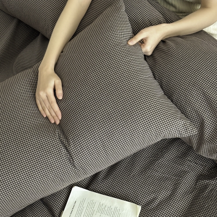 91家纺网 家纺一手货源 找家纺 ab家纺 2026新款色织水洗棉全棉四件套 余音-灰