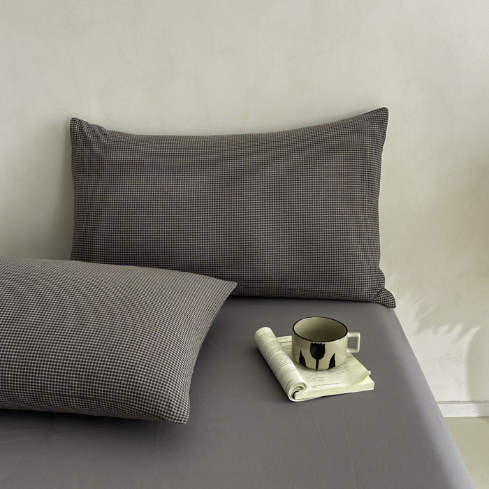 91家纺网 家纺一手货源 找家纺 ab家纺 2026新款色织水洗棉全棉四件套 余音-灰