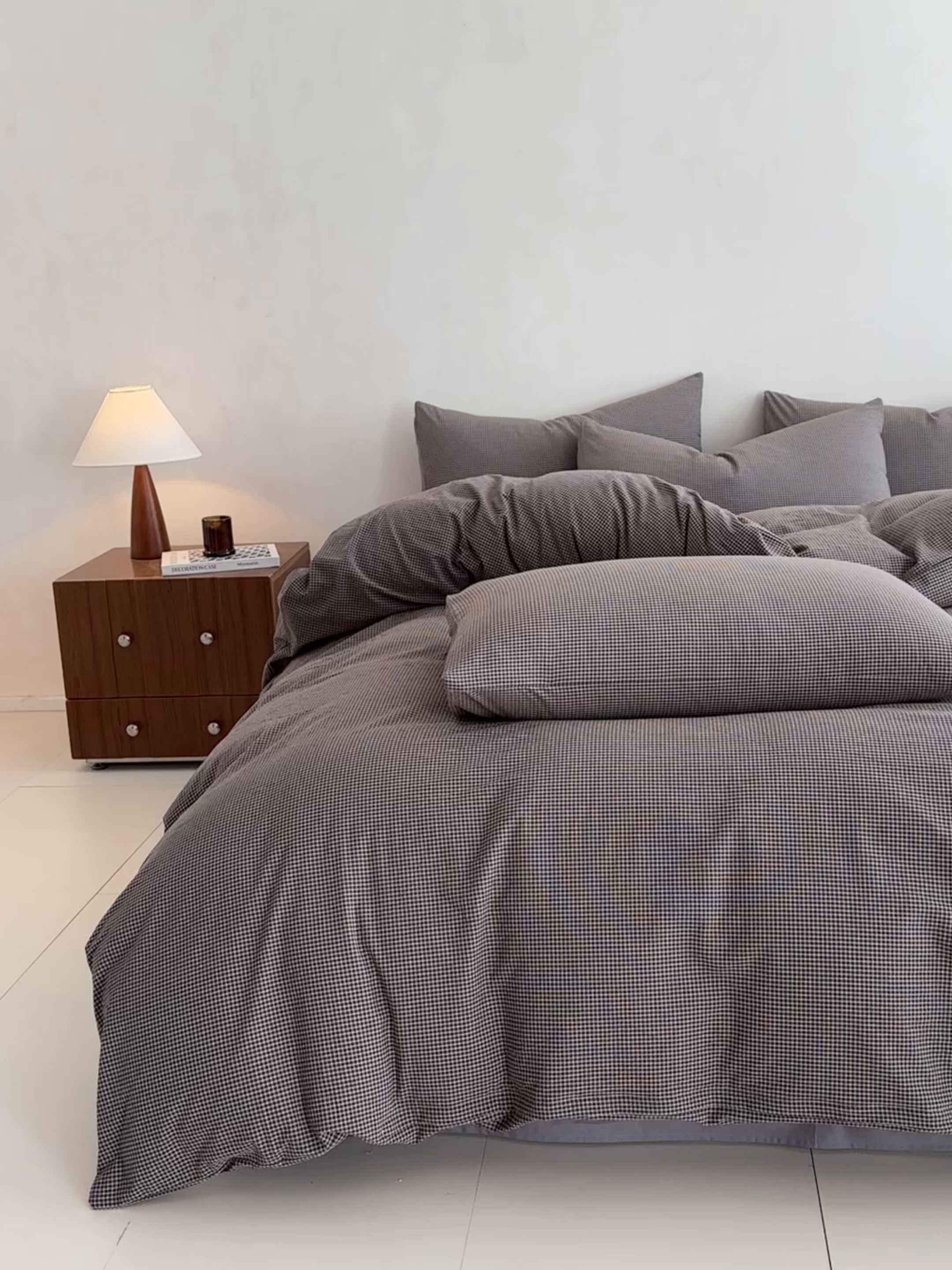 91家纺网 家纺一手货源 找家纺 ab家纺 2026新款色织水洗棉全棉四件套 余音-灰