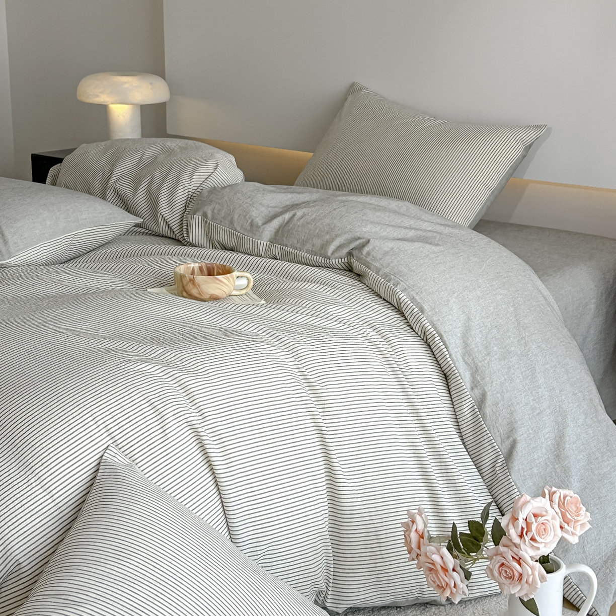 91家纺网 家纺一手货源 找家纺 （总）ab家纺 2026新款条纹色织棉麻四件套