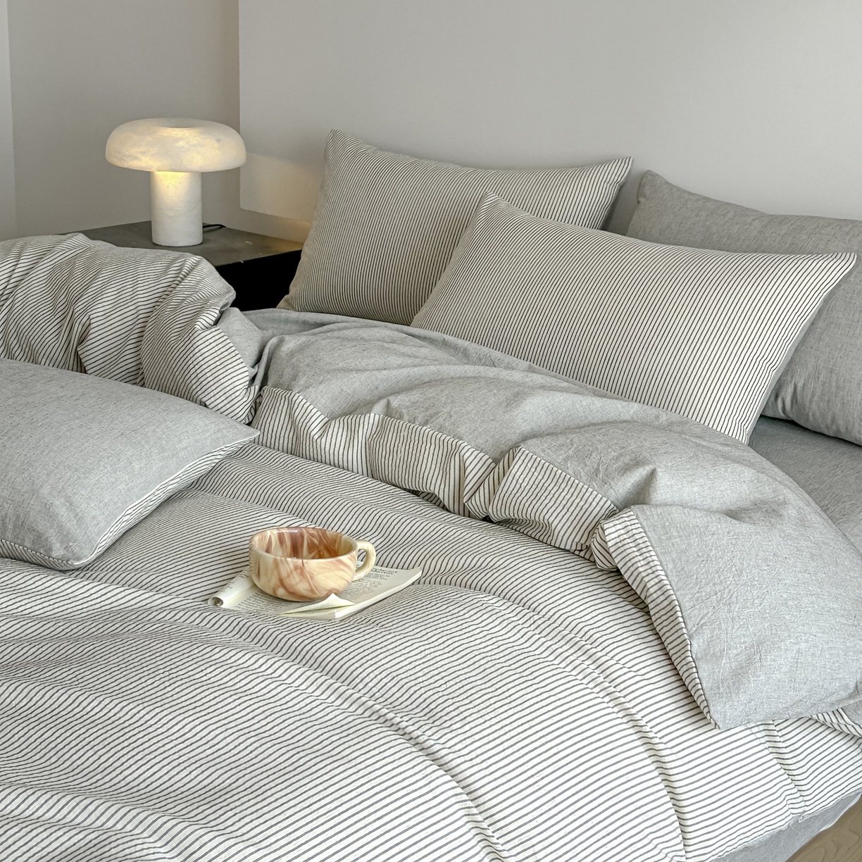 91家纺网 家纺一手货源 找家纺 （总）ab家纺 2026新款条纹色织棉麻四件套