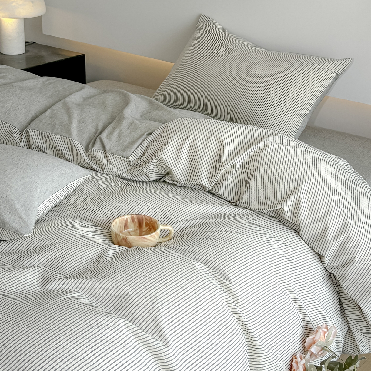 91家纺网 家纺一手货源 找家纺 （总）ab家纺 2026新款条纹色织棉麻四件套