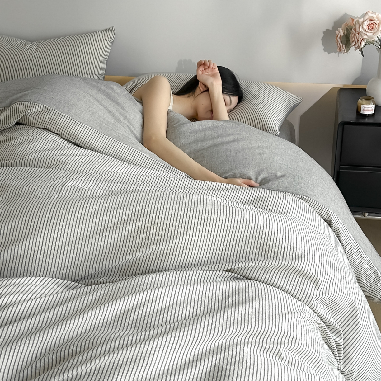 91家纺网 家纺一手货源 找家纺 （总）ab家纺 2026新款条纹色织棉麻四件套