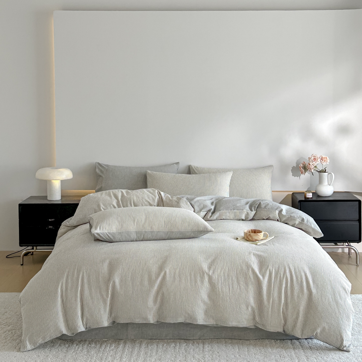 91家纺网 家纺一手货源 找家纺 （总）ab家纺 2026新款条纹色织棉麻四件套