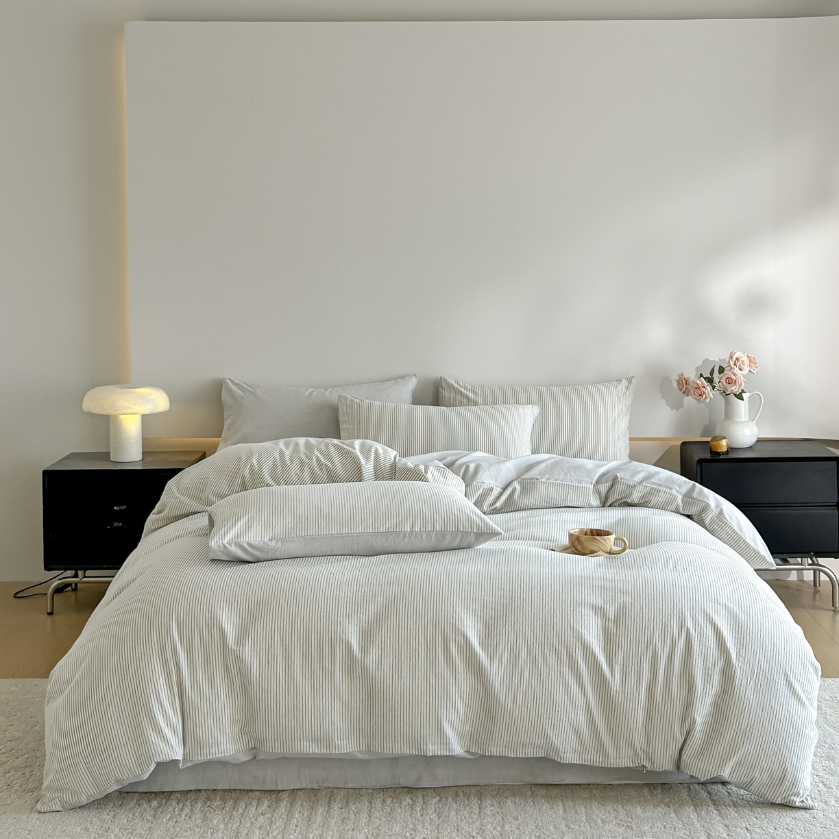 91家纺网 家纺一手货源 找家纺 （总）ab家纺 2026新款条纹色织棉麻四件套