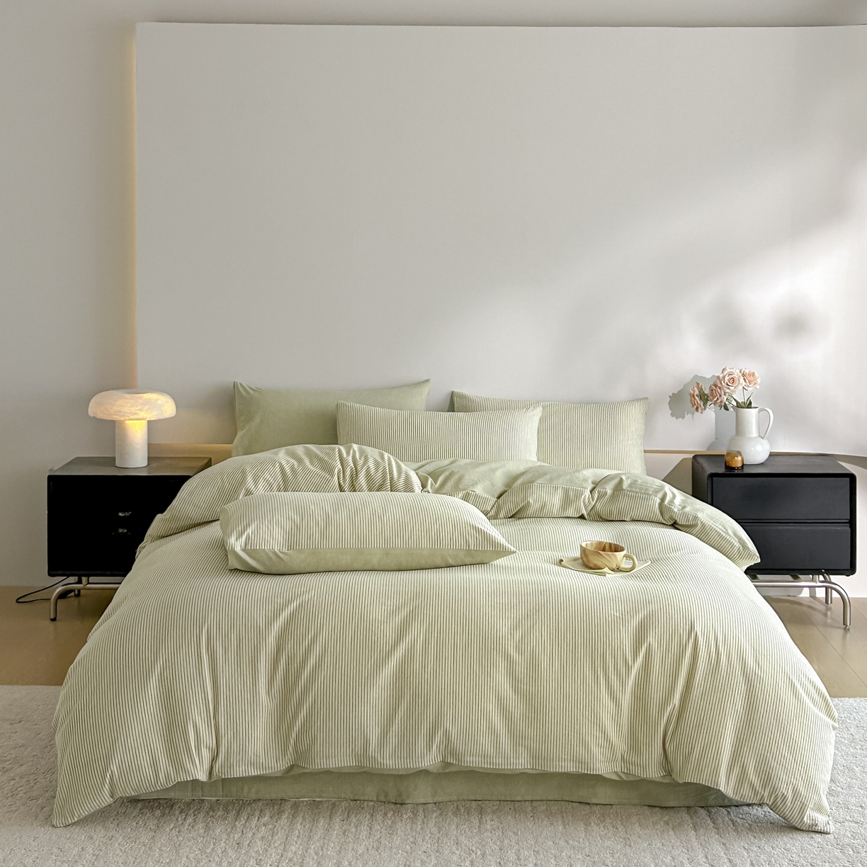 91家纺网 家纺一手货源 找家纺 （总）ab家纺 2026新款条纹色织棉麻四件套