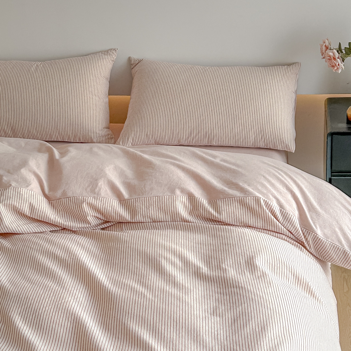 91家纺网 家纺一手货源 找家纺 ab家纺 2026新款条纹色织棉麻四件套 禾野-桔