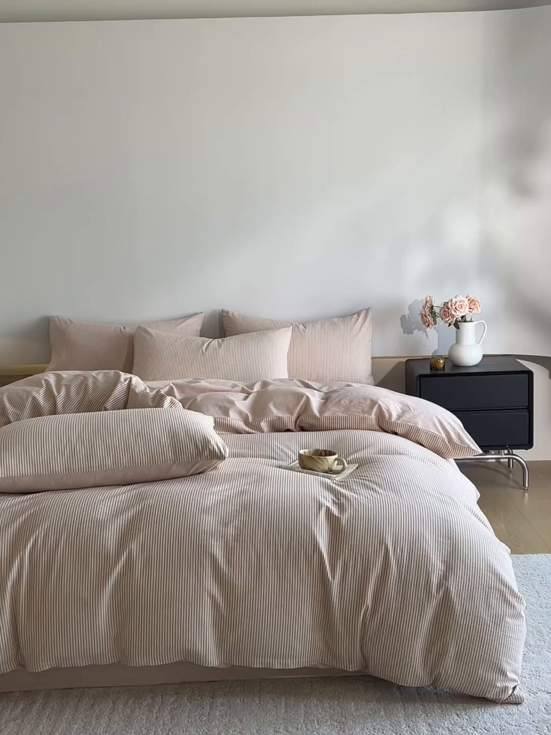 91家纺网 家纺一手货源 找家纺 ab家纺 2026新款条纹色织棉麻四件套 禾野-桔