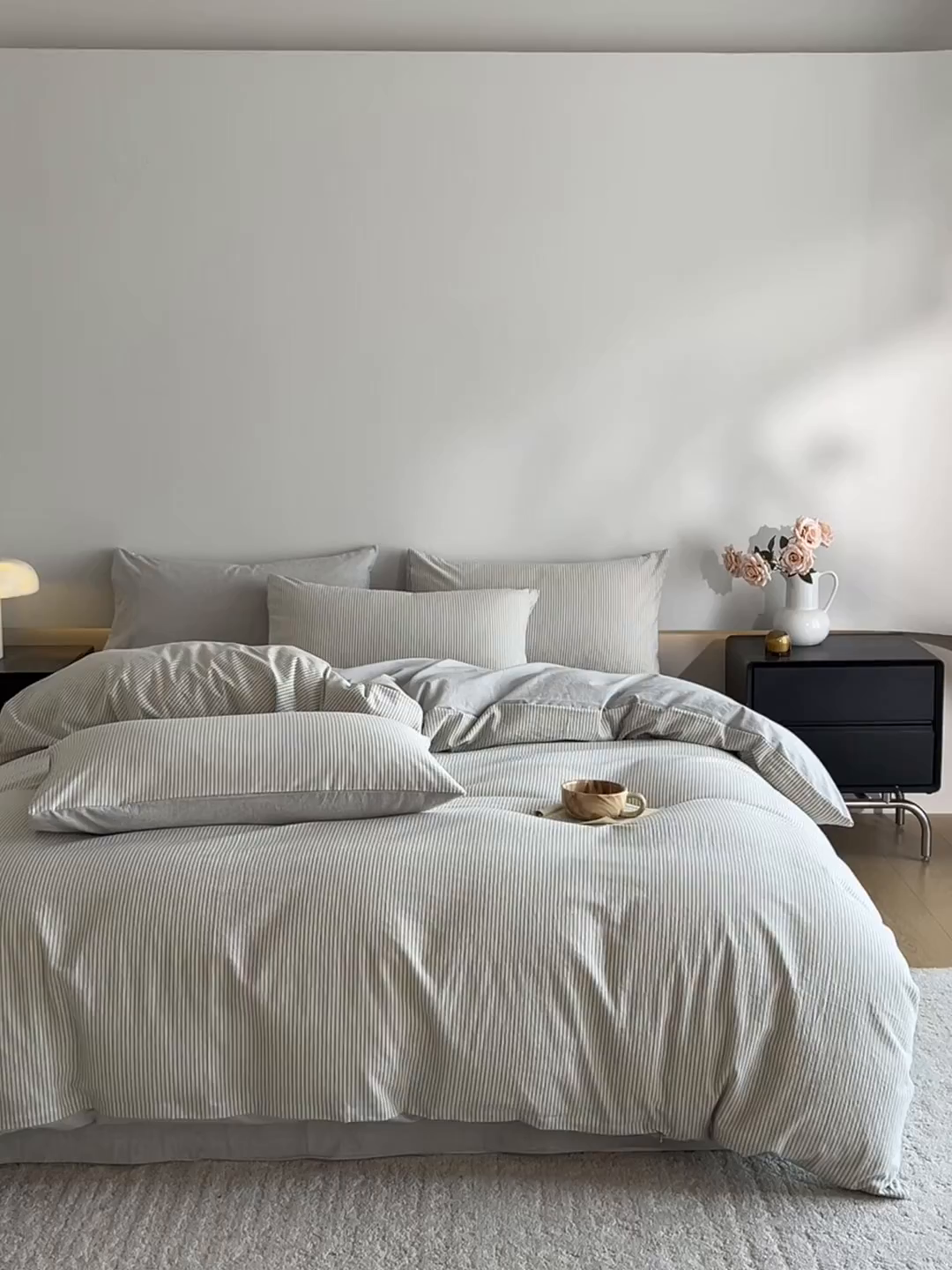 91家纺网 家纺一手货源 找家纺 ab家纺 2026新款条纹色织棉麻四件套 禾野-兰