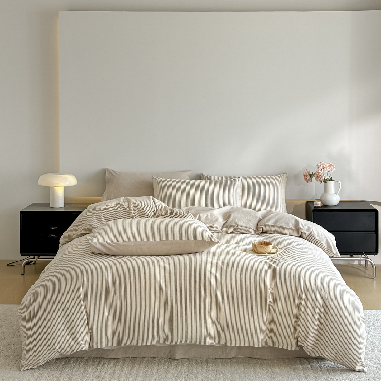 ab家纺 2026新款条纹色织棉麻四件套 禾野-浅咖