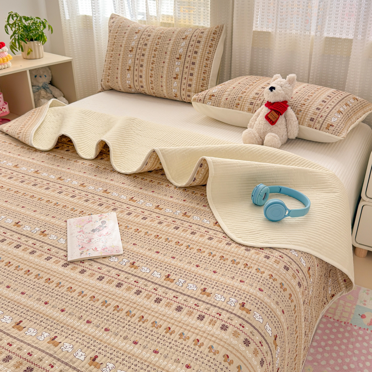 妮可 2026新款热款花型印花全棉夹棉多功能床垫-床盖 可可小狗