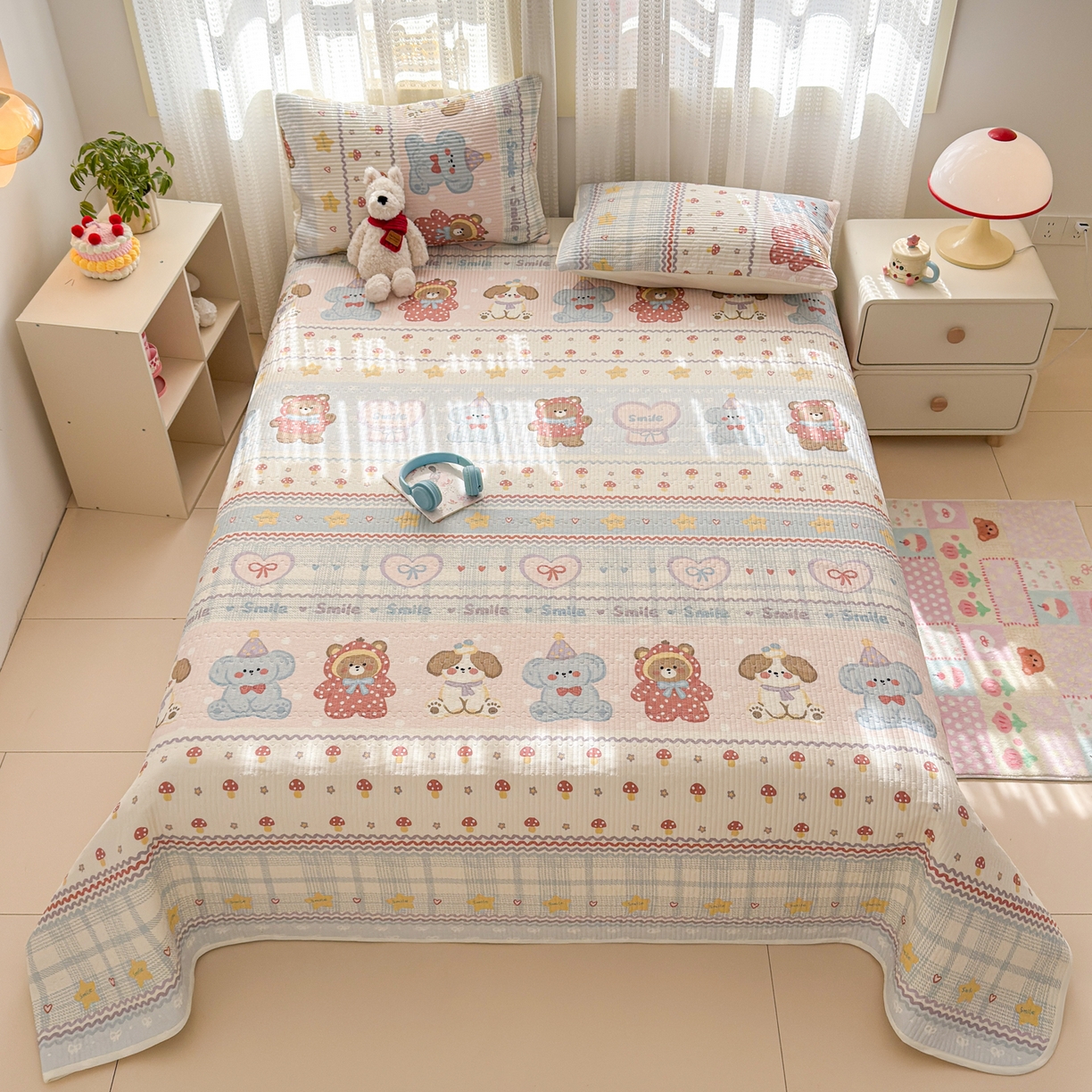 91家纺网 家纺一手货源 找家纺 妮可 2026新款热款花型印花全棉夹棉多功能床垫-床盖 童趣