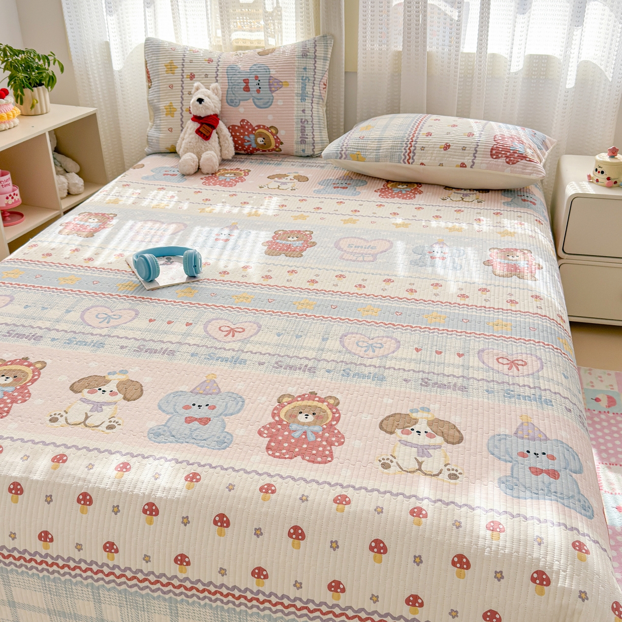 91家纺网 家纺一手货源 找家纺 妮可 2026新款热款花型印花全棉夹棉多功能床垫-床盖 童趣