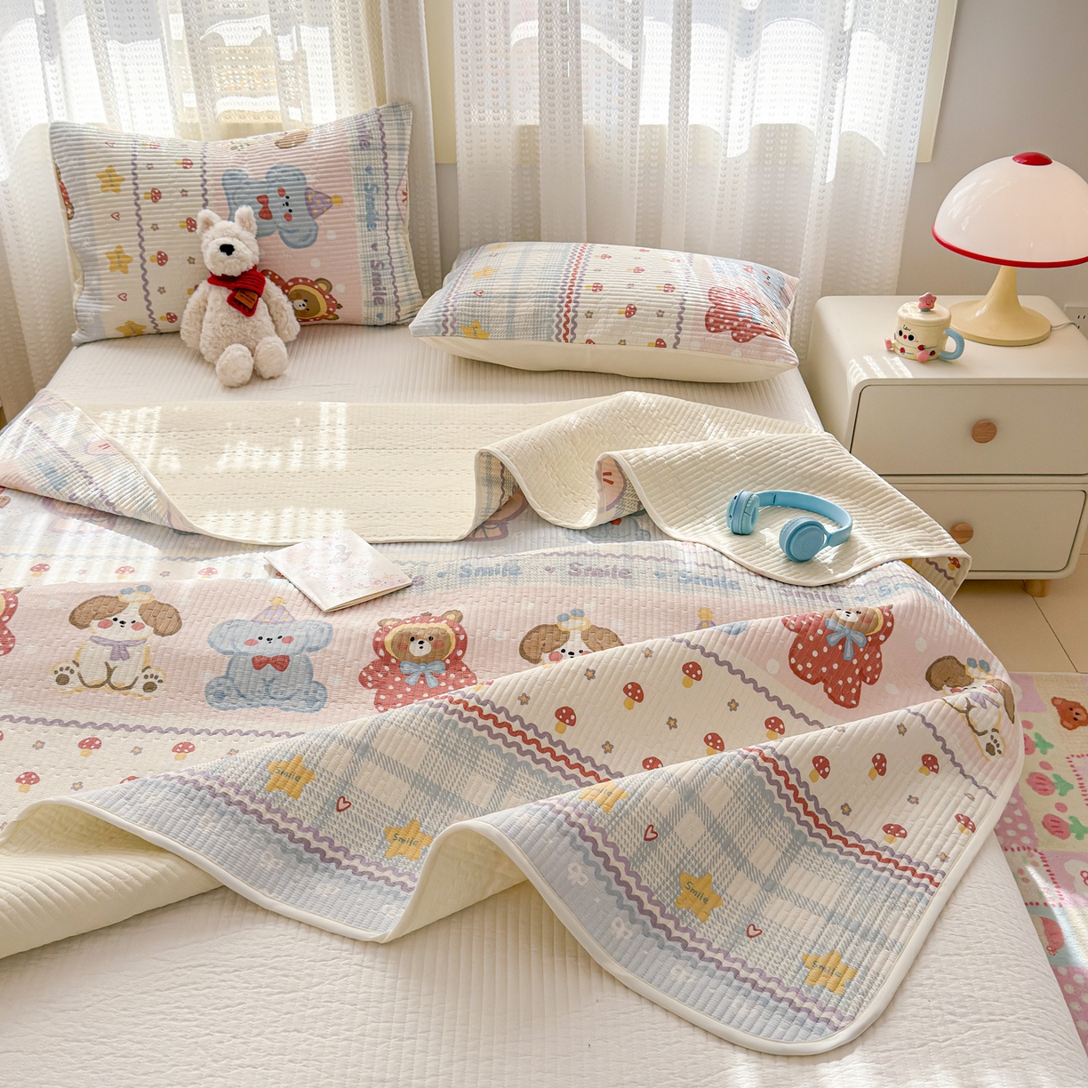 91家纺网 家纺一手货源 找家纺 妮可 2026新款热款花型印花全棉夹棉多功能床垫-床盖 童趣