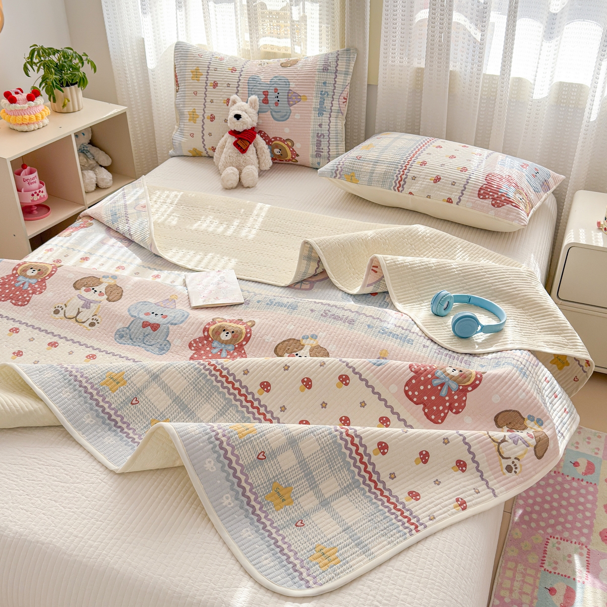 91家纺网 家纺一手货源 找家纺 妮可 2026新款热款花型印花全棉夹棉多功能床垫-床盖 童趣