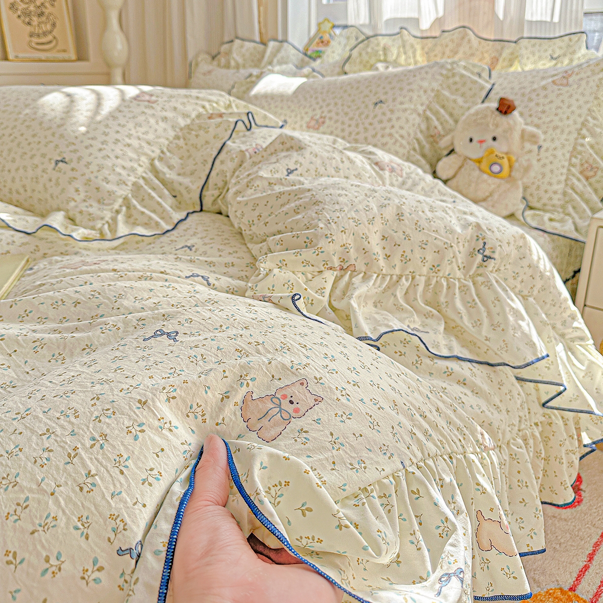 91家纺网 家纺一手货源 找家纺 （总）家维家纺 2026新款(常年不断货）韩式花边复古棉感被子被芯  提供买家秀