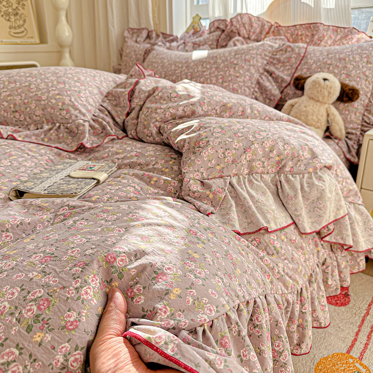 家维家纺 2026新款(常年不断货）韩式双层花边复古棉感被子被芯 花园