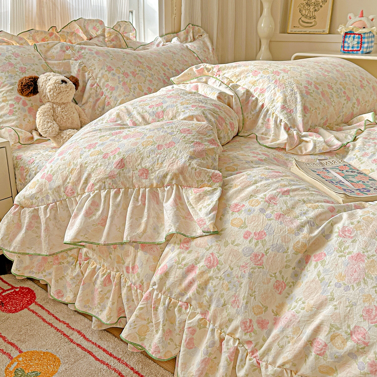 91家纺网 家纺一手货源 找家纺 家维家纺 2026新款(常年不断货）韩式双层花边复古棉感被子被芯 春日礼盒