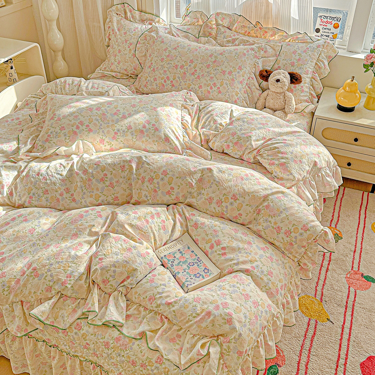 91家纺网 家纺一手货源 找家纺 家维家纺 2026新款(常年不断货）韩式双层花边复古棉感被子被芯 春日礼盒