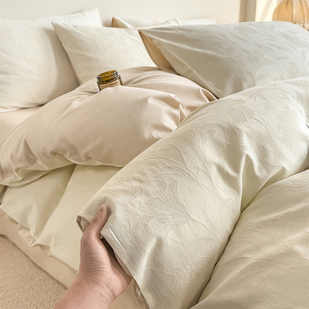 91家纺网 家纺一手货源 找家纺 （总）灰鲸 2026新款全棉纯棉厚织三层水洗色织提花四件套